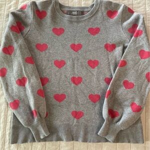 Marled Gray and Pink Heart Knit Sweater Small